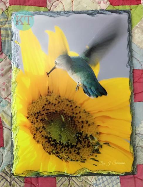 Hummingbird Yellow Flower Small Slate